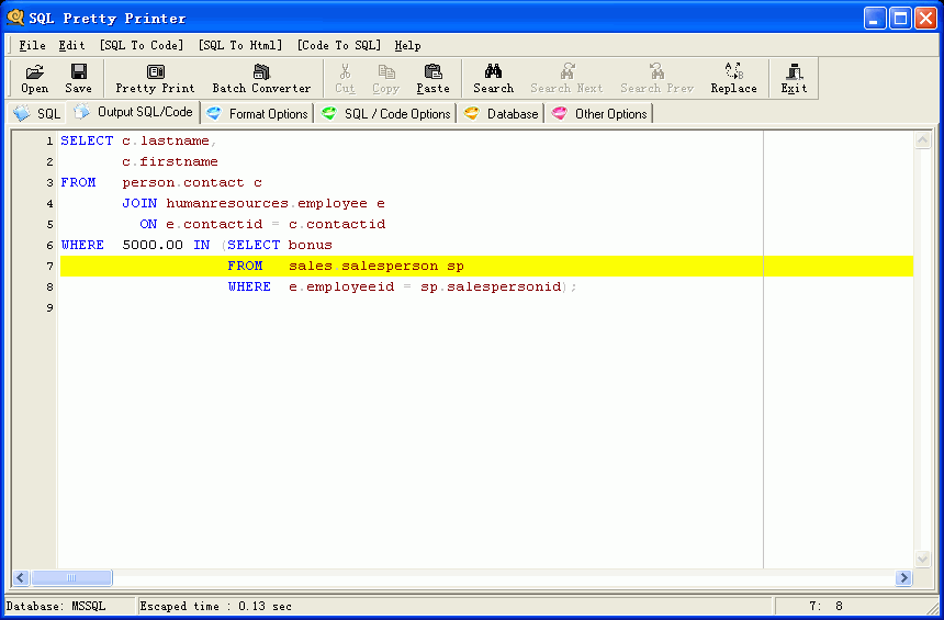SQL Pretty Printer