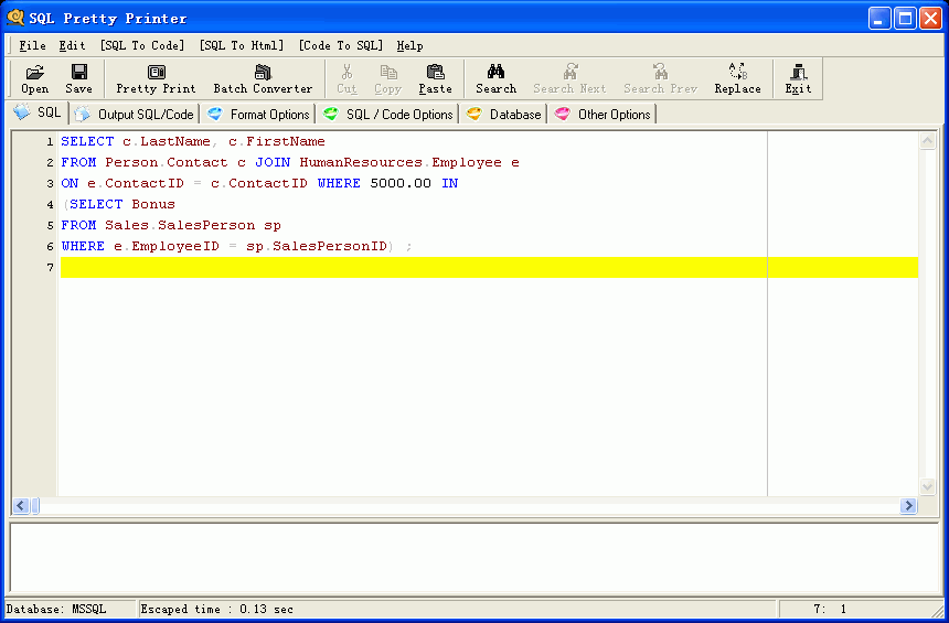 SQL Pretty Printer
