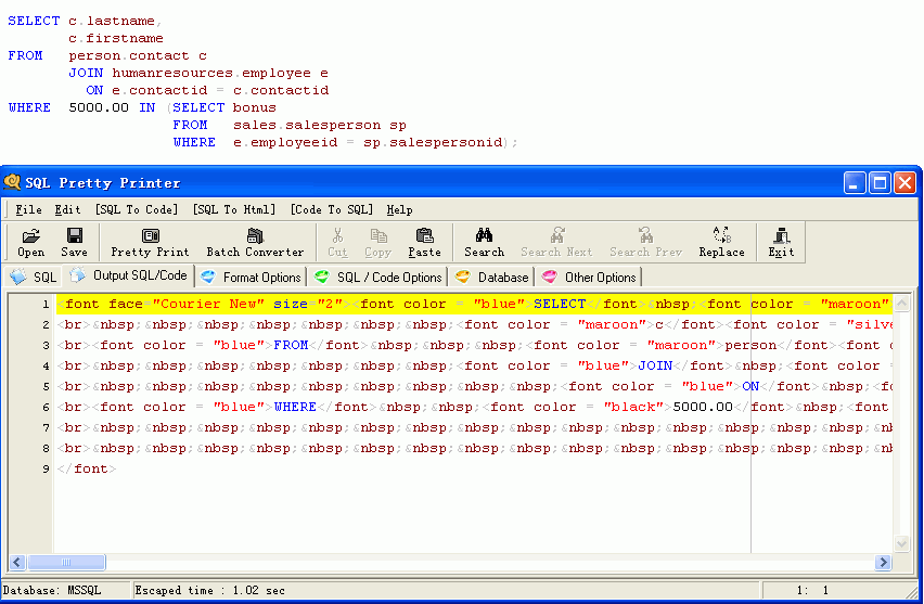 SQL Pretty Printer Html output